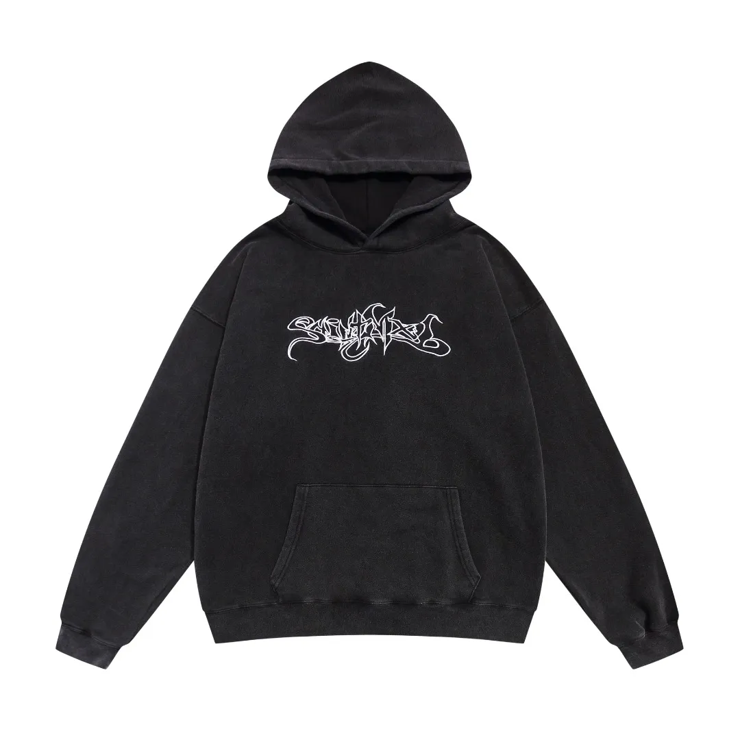 Autumn and winter Saint Michael SAINT artistic word print destroyed distressed washed retro velvet hooded long-sleeved sweatshirt Fabric: 420g Style number: SM626 Size: S-M-L-XL Color: Black Price: P236